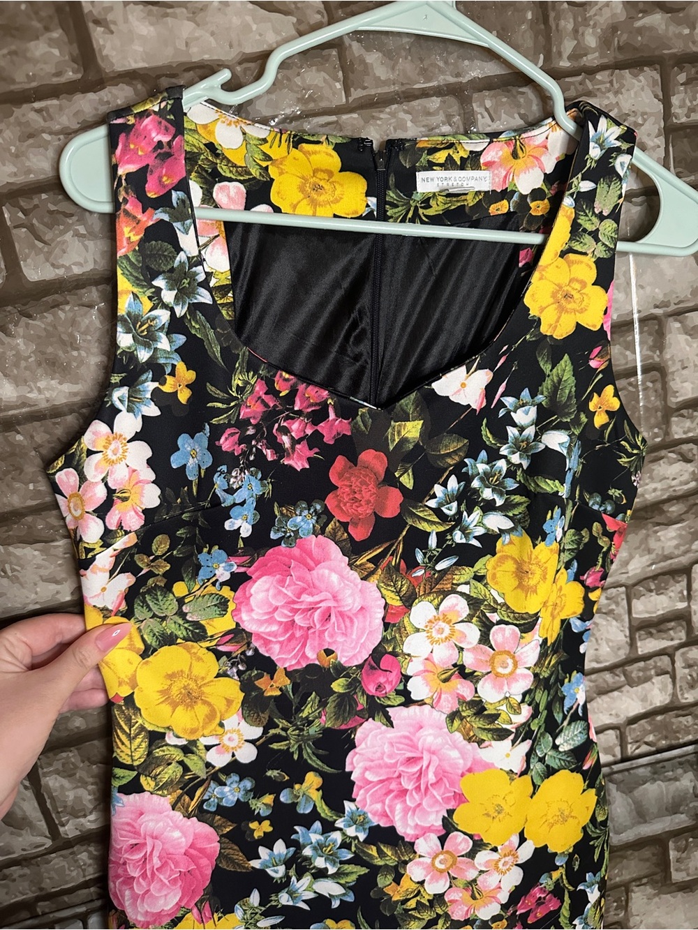 New York & Company Black Floral Midi Dress with Multi Colored Blooms Size Small - Picture 4 of 8